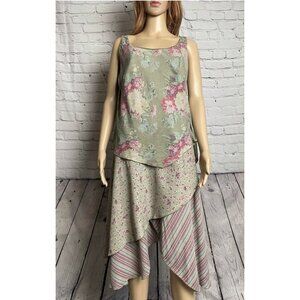 New Jacqueline Riu Layered Dress Viscose Size M Olive Color